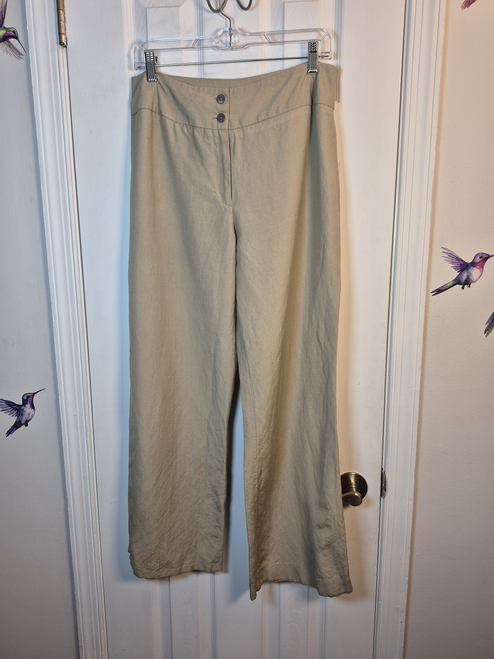 East 5th Tan Linen Blend Wide Leg Trousers Size 10 Coastal Grandmother Pants